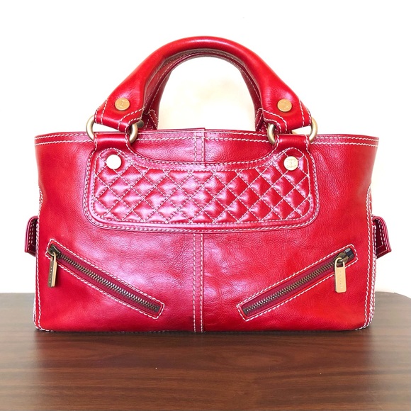 Celine Handbags - Celine Boogie Bag Handbag Red Keather Quilted